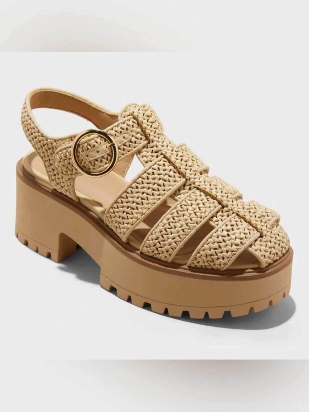 Elide Raffia Fisherman Platform Heels - Wild Fable - tan - new